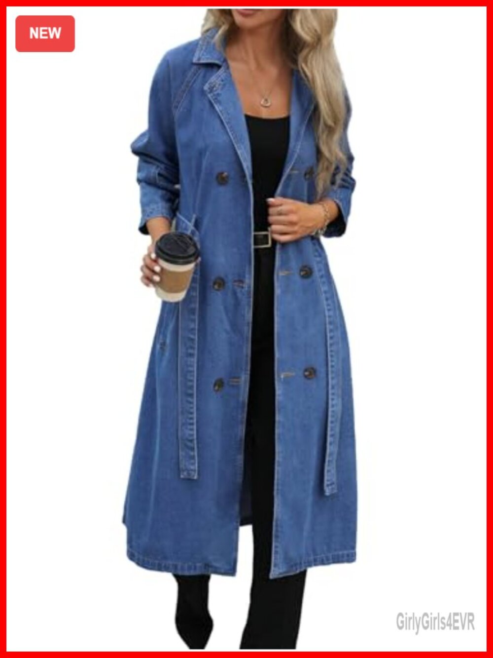 Long Denim Jacket Plus Size Lapel Collar Trench Coat Women